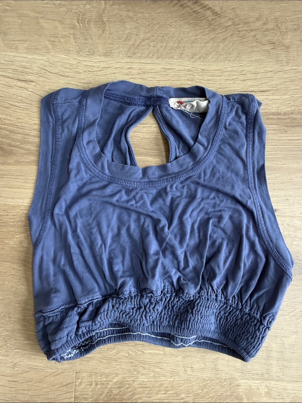 FP Beach Women's Blue Sleeveless Crop Tank with Smocked Hem